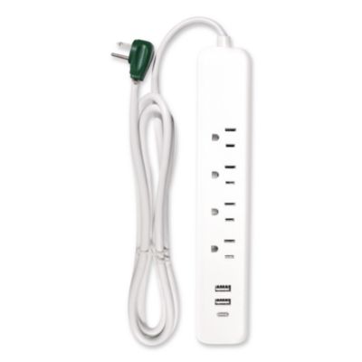 GoGreen Power Four-Outlet Surge Protector with Three USB Ports, 4 ft Cord Length Cord, 450 J, White (GG1462USBC)