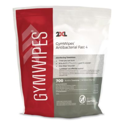 2XL Antibacterial Gym Wipes Refill, 1-Ply, 6 x 8, Unscented, White, 700 Wipes/Pack, 4 Packs/Carton (L101)