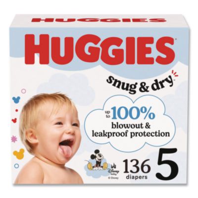Huggies Snug and Dry Diapers, Size 5, 27+ lbs, 136/Carton (56458)