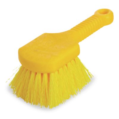 Rubbermaid Commercial Long Handle Scrub, Yellow Synthetic Bristles, 8" Brush, 8" Gray Plastic Handle (9B29CT)