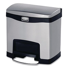 Rubbermaid Commercial Slim Jim Stainless Steel Step-On Container, Front Step Style, 4 gal, Stainless Steel, Black (1901982)