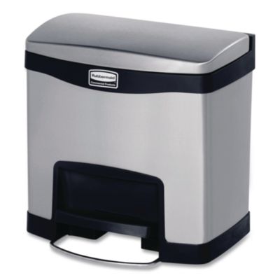 Rubbermaid Commercial Slim Jim Stainless Steel Step-On Container, Front Step Style, 4 gal, Stainless Steel, Black (1901982)