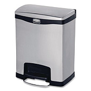 Rubbermaid Commercial Slim Jim Stainless Steel Step-On Container, Front Step Style, 8 gal, Stainless Steel, Black (1901985)