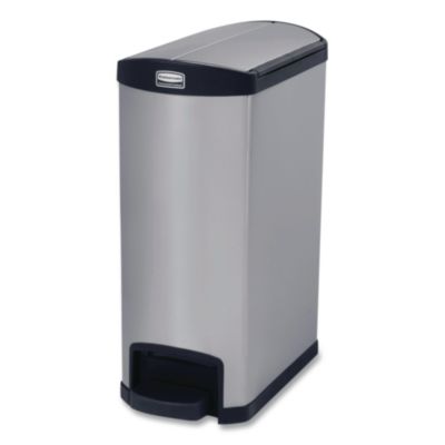 Rubbermaid Commercial Slim Jim Stainless Steel Step-On Container, End Step Style, 13 gal, Stainless Steel, Black (1901993)
