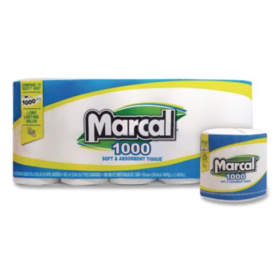 Marcal 100% Recycled Bathroom Tissue, Septic Safe, 2 Ply, White, 500 Sheets/Roll, 96 Rolls/Carton (2208)