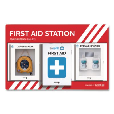 SUREFILL First Aid Station - First Aid, Eyewash, AED 350P, 4 Pieces, Metal Case (SFFASP1)