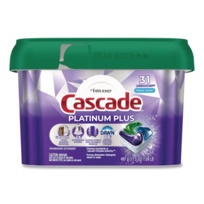 Cascade Platinum Plus ActionPacs Dishwasher Detergent Pods, Fresh Scent, 20.7 oz Tub, 31/Pack (06157PK)