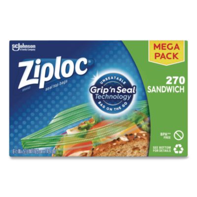 Ziploc Sandwich Seal Top Bags, 6.5" x 5.88", Clear, 270/Box (383217)