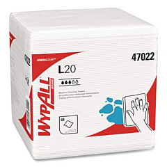 WypAll L20 Towels, 1/4 Fold, 4-Ply, 12.5 x 12 Unscented, White, 68/Pack, 12 Packs/Carton (47022)