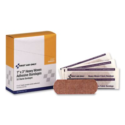 First Aid Only Heavy Woven Adhesive Bandages, Strip, 1 x 3, 50/Box (G167)