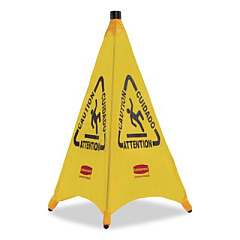 Rubbermaid Commercial Multilingual Pop-Up Wet Floor Safety Cone, 21 x 21 x 30, Yellow (9S0100YL)