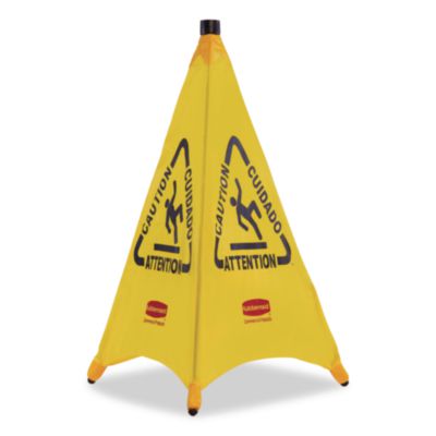 Rubbermaid Commercial Multilingual Pop-Up Wet Floor Safety Cone, 21 x 21 x 30, Yellow (9S0100YL)