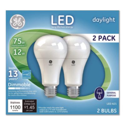 GE LED Dimmable A21 Light Bulb, 12 W, Daylight, 2/Pack (66117)