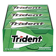 Trident Sugar-Free Gum, Spearmint, 14 Sticks/Pack, 12 Packs/Box (MOZ01106)