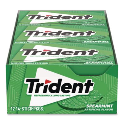 Trident Sugar-Free Gum, Spearmint, 14 Sticks/Pack, 12 Packs/Box (MOZ01106)