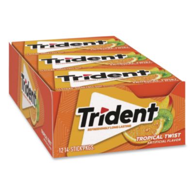 Trident Sugar-Free Gum, Tropical Twist, 14 Sticks/Pack, 12 Packs/Box (MOZ01110)