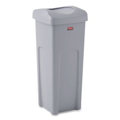 Rubbermaid Commercial Universal Square Trash Can with Swing Lid, 23 gal, Plastic, Gray (2143862)