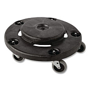 Rubbermaid Commercial Brute Round Twist On/Off Dolly, 250 lb Capacity, 18" dia x 6.63"h, Fits 20 to 55 Gallon BRUTE Containers, Black (264000BK)
