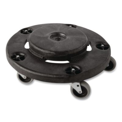 Rubbermaid Commercial Brute Round Twist On/Off Dolly, 250 lb Capacity, 18" dia x 6.63"h, Fits 20 to 55 Gallon BRUTE Containers, Black (264000BK)