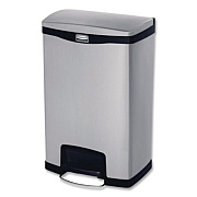 Rubbermaid Commercial Slim Jim Stainless Steel Step-On Container, Front Step Style, 13 gal, Stainless Steel, Black (1901992)
