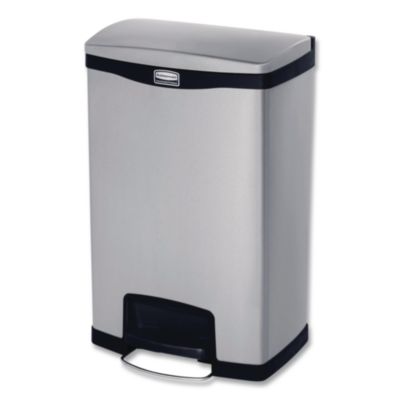 Rubbermaid Commercial Slim Jim Stainless Steel Step-On Container, Front Step Style, 13 gal, Stainless Steel, Black (1901992)