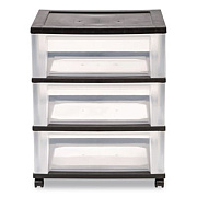 IRIS Three-Drawer Durable Storage Cart, Plastic, 22 x 15.69 x 25.48, Clear/Black (270012)