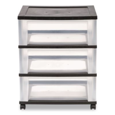 IRIS Three-Drawer Durable Storage Cart, Plastic, 22 x 15.69 x 25.48, Clear/Black (270012)