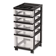 IRIS Five-Drawer Rolling Cart with Organizer Top, Plastic, 12.13 x 14.38 x 26.38, Clear/Black (270015116865)