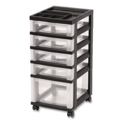 IRIS Five-Drawer Rolling Cart with Organizer Top, Plastic, 12.13 x 14.38 x 26.38, Clear/Black (270015116865)