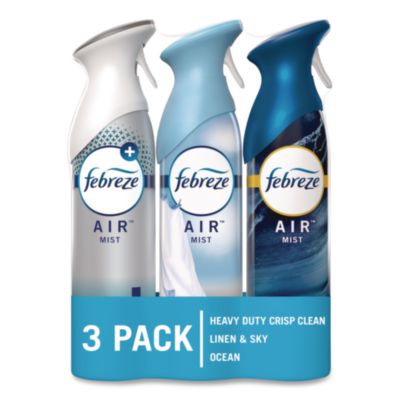 Febreze AIR Variety Pack, Heavy-Duty Crisp Clean/Linen and Sky/Ocean, 8.8 oz Aerosol Spray, 3/Pack (10677)
