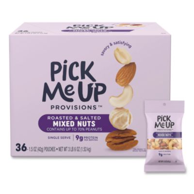Pick Me Up Provisions Roasted and Salted Mixed Nuts, 1.5 oz Pouch, 36/Box (PM62982)