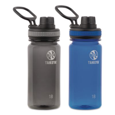 TAKEYA Tritan Plastic Water Bottle, 18 oz, 1 Royal Bottle, 1 Black Bottle, 2/Pack (51464)