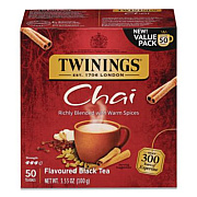 TWININGS Tea Bags, Chai Black Tea, 0.07 oz Tea Bag, 50/Box (TNA55503)