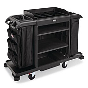 Rubbermaid Commercial Full Size Housekeeping Cart with Accessory Bundle, Resin, 3 Shelves, 2 Bins, 24.4 x 62.4 x 49, Black (2202527)