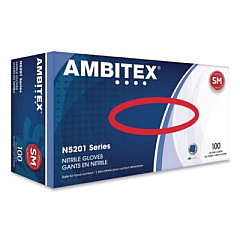 AMBITEX N5201 Series Powder-Free Nitrile Gloves, Small, 9" Long, Blue, 100/Box (NSM5201)