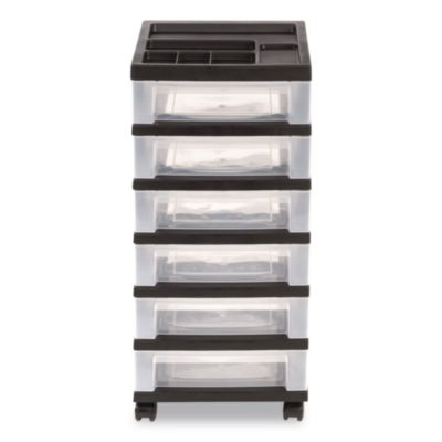 IRIS Six-Drawer Durable Storage Cart, Plastic, 15 lb Capacity, 12.13 x 14.38 x 26.38, Clear/Black (270013116862)