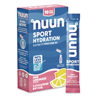 nuun Sport Hydration Electrolyte Powder Drink Mix, Pink Lemonade, 0.17 oz Stick, 10/Box (02392)