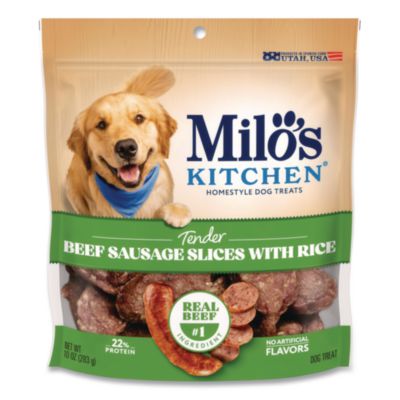 Milo's Kitchen Homestyle Dog Treats, Beef Sausage Slices with Rice, 10 oz Pouch, 5 Pouches/Carton (52775CS)