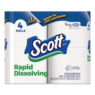 Scott Rapid-Dissolving Toilet Paper, Bath Tissue, Septic Safe, 1-Ply, White, 231 Sheets/Roll, 4 Rolls/Pack, 12 Packs/Carton (47617)