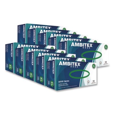 AMBITEX L5101 Series Powdered Latex Gloves, X-Large, 4 mil Thick, 9" Long, Cream, 100/Box, 10 Boxes/Carton (LXL5101)