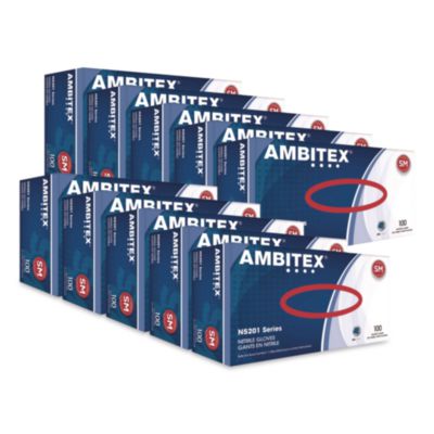 AMBITEX N5201 Series Powder-Free Nitrile Gloves, Small, 9" Long, Blue, 100/Box, 10 Boxes/Carton (NSM5201CT)