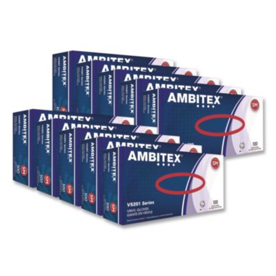 AMBITEX V5201 Series Powder-Free Vinyl Gloves, Small, 3 mil Thick, 9" Long, Clear, 100/Box, 10 Boxes/Carton (VSM5201)