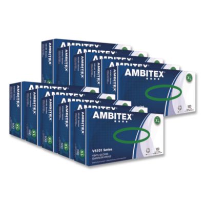 AMBITEX V5101 Series Latex-Free Lightly Powdered Vinyl Gloves, X-Large, 3 mil Thick, 9" Long, Clear, 100/Box, 10 Boxes/Carton (VXL5101)