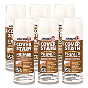 Zinsser Cover Stain Oil-Based Spray Primer, Interior/Exterior, Flat White, 13 oz Aerosol Can, 6/Carton (3608)