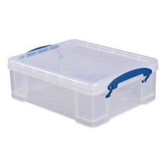 Really Useful Box Snap-Lid Storage Bin, 2.14 gal, 11" x 14" x 5", Clear/Blue (81C)