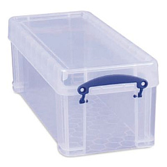Really Useful Box Snap-Lid CD/DVD Storage Bin, 1.72 gal, 7.13" x 17.25" x 6.25", Clear/Blue (65C)