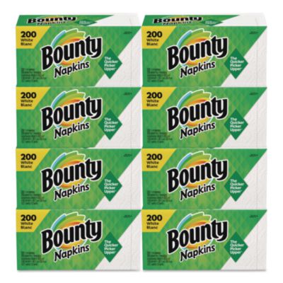 Bounty Quilted Napkins, 1-Ply, 12.1 x 12, White, 200/Pack, 8 Packs/Carton (96595CT)