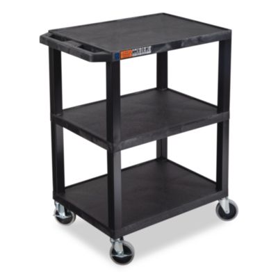 Luxor TUFFY Three-Shelf Multipurpose Utility Cart, Plastic, 300 lb Capacity, 26.5" x 18.5" x 34", Black (WT34S)