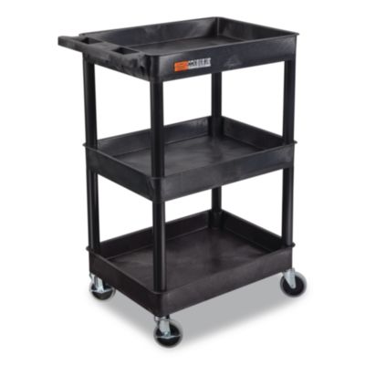 Luxor ENDURA Three-Shelf Utility Cart, Plastic, 300 lb Capacity, 26.5" x 18.5" x 39.25", Black (STC111B)