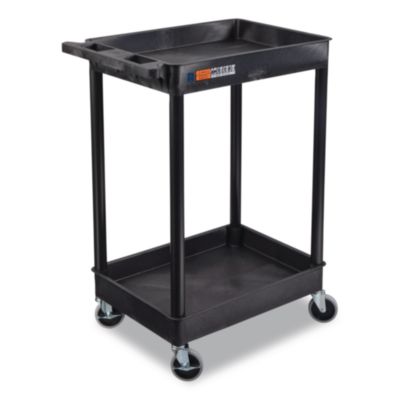 Luxor ENDURA Two-Shelf Utility Cart, Plastic, 300 lb Capacity, 26.5" x 18.5" x 37.5", Black (STC11B)